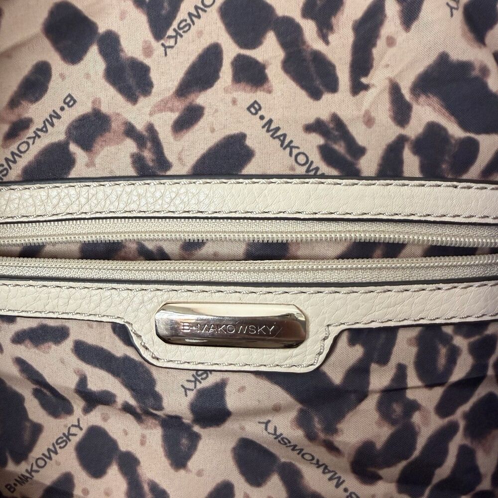B. Makowsky Cream Beige Leather Shoulder Bag Satchel Braided Handles Boho Purse - Picture 12 of 16